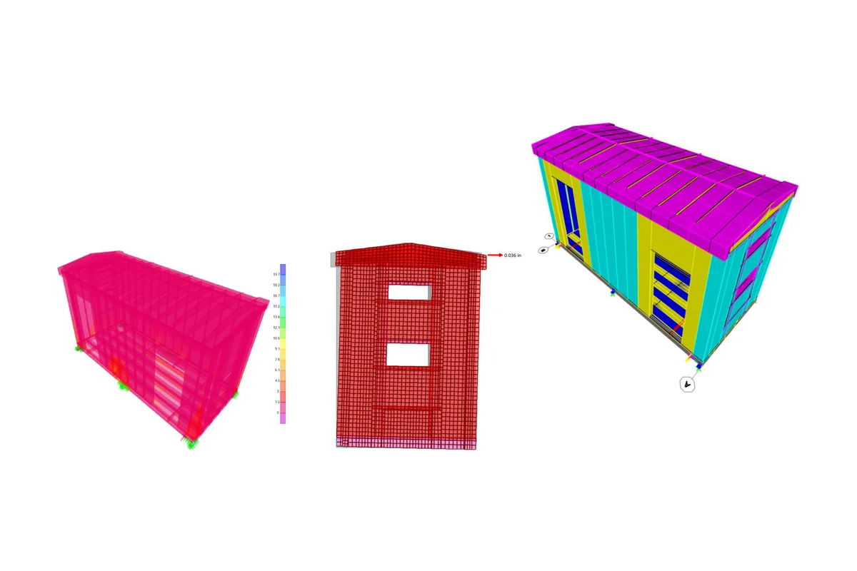 Shell finite element model of a prefabricated steel electrical house